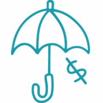 A stylised graphic of an umbrella and dollar sign